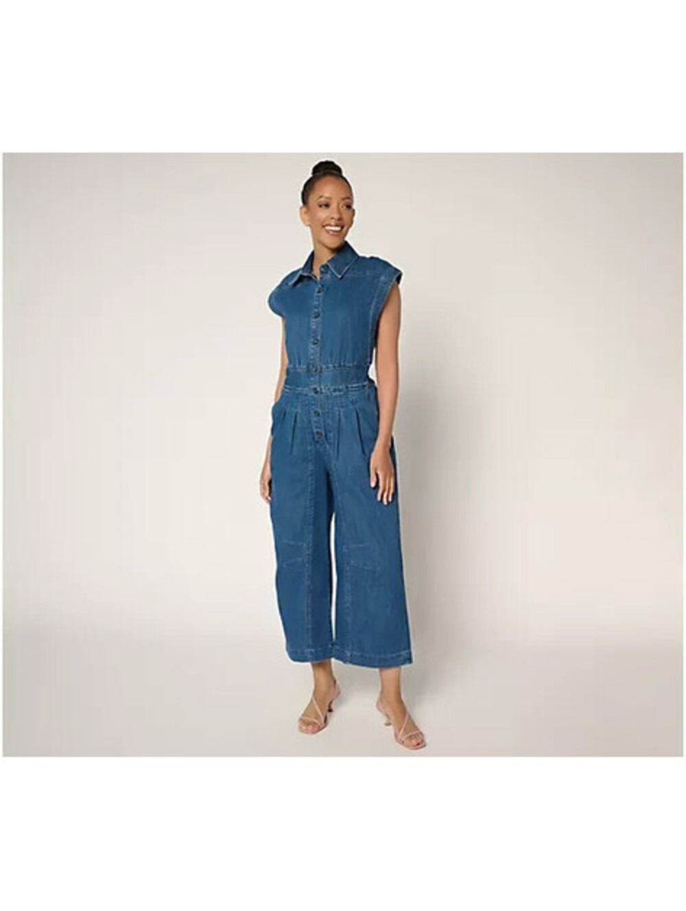 Me by Jennie Garth Reg Ankle Length Denim Cap Sleeves Jumpsuit Medium Wash, 12